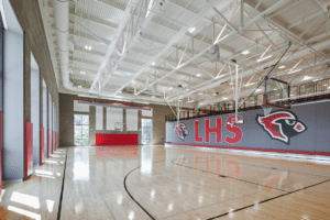 New gymnasium at Lincoln High to illustrate Exterior of the new Lincoln High School in Portland OR to illustrate Lincoln High School rebuild in Portland OR